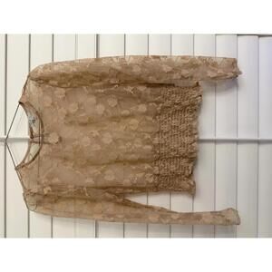 NWT Iris embroidered lace long sleeve to with smocked waist peach colored size L